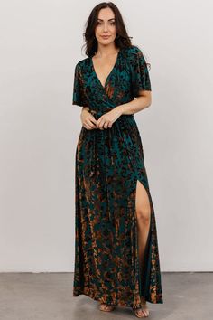 Uma Velvet Maxi Dress | Bronze + Jade Luxurious Dresses, Baltic Born, Velvet Maxi Dress, Velvet Maxi, Rust Dress, Maxi Dress Green, Velvet Material, Guest Outfit, Maxi Wrap Dress