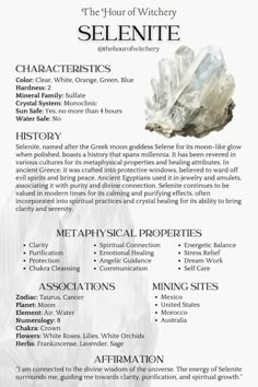 Hygge Witch, Selenite Crystal Meaning, Universe Knowledge, Selenite Properties, Satanic Witch, Energy Stones Crystal Healing, Gender Chart, Wicca Crystals, Best Healing Crystals