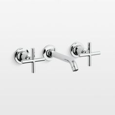 Kohler Purist Polished Chrome Wall-Mounted Bathroom Sink Faucet and Handles + Reviews | Crate & Barrel Kohler Purist Bathroom, Wall Mount Faucet Bathroom Sink, Kohler Purist, Kohler Bathroom, Wall Faucet, Kohler Faucet, Cathedral Rock, Stainless Sink, Water Control