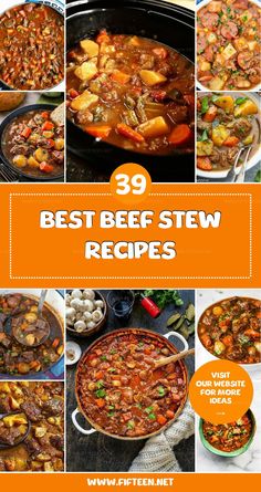 the best beef stew recipe is shown in this collage with different pictures and text