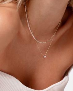 Classic Diamond Tennis Necklace – Ring Concierge Diamond Pendant Aesthetic, Colorful Diamond Jewelry, Layered Diamond Necklaces, Necklaces With Pendants, Gold Necklace With Diamond Pendant, Classy Necklace Stack, Classic Diamond Necklace, Tennis Necklace Stack, Classy Silver Jewelry