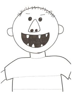 a black and white drawing of a man with his mouth wide open, showing teeth