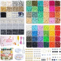 many different colors and sizes of beads are shown in this image with the supplies needed to make