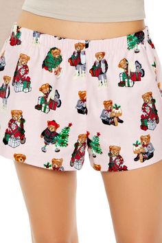 Pair of woven pajamshorts featuring allover Christmas - themed teddy bear graphics and an elasticized mid - rise waist. | 100% cotton | Hand wash cold | Model is 5'9" and wearing Small | Christmas Teddy Bear PajamShorts Christmas Teddy Bear, Pajama Shorts, Christmas Themes, Mid Rise, Forever 21, Pajamas, Teddy Bear, Hand Wash, Christmas