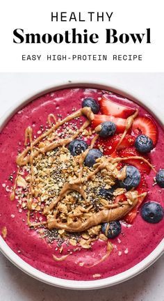 healthy smoothie bowl with strawberries and blueberries