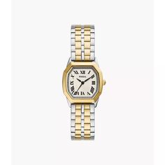 Inspired by a classic archival style, Harlow brings the sophistication of the past to modern day. This intricate polished multi-tone stainless steel five-link bracelet watch features an octagonal-shaped case, textured cream dial and three-hand movement. Elevated Jewelry, Three Hands, Steel Watch, Stainless Steel Watch, Link Bracelets, Fossil, Womens Watches, Bracelet Watch, Two Tone