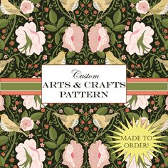 the front cover of an art and crafts pattern with birds, flowers, and leaves