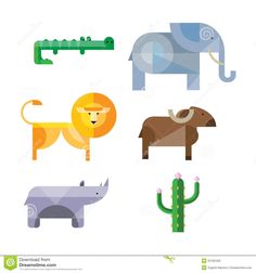 four different types of animals and cactuses on a white background stock photo - image