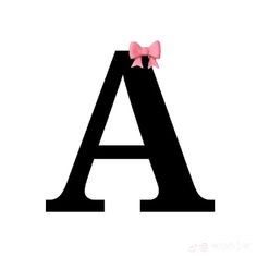 the letter a with a pink bow on it's head is shown in black and white