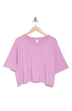 Abound Boxy Cotton & Modal Crop T-Shirt | Nordstromrack Cute Undershirts, Cute Tops Winter, Trendy Shirts Crop Tops, Soft Style Aesthetic, Over The Shoulder Shirt, Christmas Skincare, Clothing Preppy, Purple Shirts