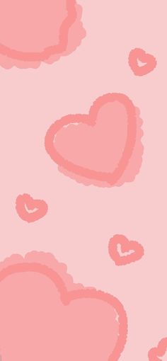 pink hearts on a light pink background with scalloped edges in the shape of clouds