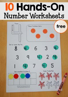 a number worksheet with the title 10 hands - on numbers worksheets