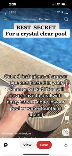 someone is using the pool cleaner to clean their swimming pool's water and remove it from