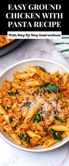 Image for Easy Ground Chicken with Pasta Recipe Meals With Ground Chicken, Ground Chicken Pasta Recipes, Ground Chicken Casserole Recipes, Ground Chicken Breast Recipes, Pasta With Ground Chicken, Ground Chicken Recipes For Dinner, Ground Chicken Pasta, Ground Chicken Recipes Healthy, Chicken With Pasta