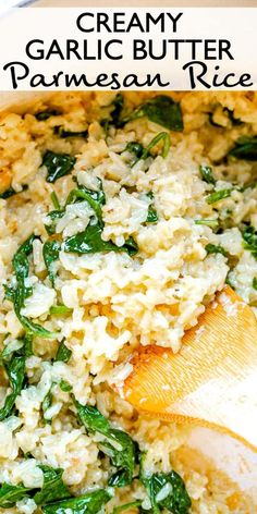 creamy garlic butter parmesan rice with spinach