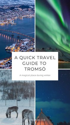 the cover of a travel guide to tromso, with pictures of aurora lights in the background