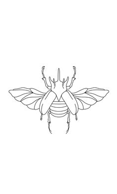 a black and white line drawing of a bee with wings spread out on its back