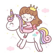 Vector cute unicorn and little princess... | Premium Vector #Freepik #vector #cute-unicorn #baby-unicorn #unicorn #pony Girly Doodles, Pastel Images, Princess Vector, Fairy Kawaii, Animals Background, Angel Cartoon, Unicorn Backgrounds, Pony Cartoon