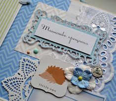 a close up of a card with flowers and doily on the bottom, along with other cards