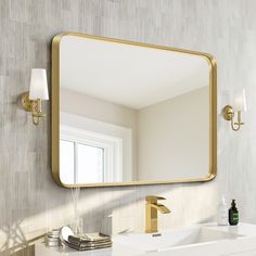 Product Size: 28-in H, This mirror for bathroom is perfect as a decorative or vanity mirror for anywhere, such as bedroom, bathroom and living room, this is not only a wall mirror, but also a piece of art in your house which can bring you nice mood everyday, before you go out, you can use this mirror to see if you are looking your best.. High Quality Mirror: The wall mirror is made of high quality HD glass with no distortion and the brushed frame of circle mirror is premium anti-rust aluminum al Bathroom Vanity Gold Mirror, Vanity Gold Mirror, Bathroom Rectangle Mirror, Black Bathroom Mirror, Horizontal Mirrors, Black Mirror Frame, Gold Bathroom Accessories, Framed Mirrors, Bathroom Mirror Frame