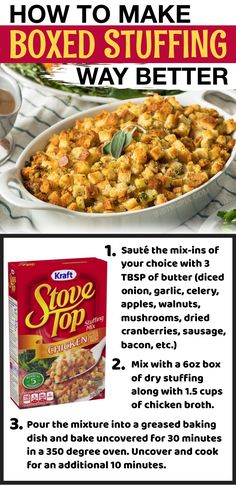 the instructions for how to make baked stuffing