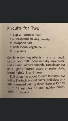 instructions for baking biscuits in a recipe book