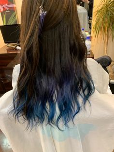 Dark Hair With Blue Streaks, Hair Color Names, Hidden Hair Color, Dyed Tips, Water Hair, Blue Tips, Boring Hair, Dye Colors