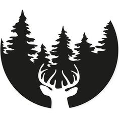 the silhouette of a deer in front of trees with an antler on it's head