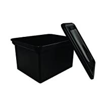 a black plastic container with lid and handle