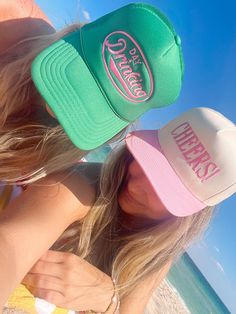 Support Day Drinking! Your new go to summer hat! This green hat with pink embroidery is SO perfect for beach drinks and ALLL summer long! Match with your best girlies on your brunch dates or for any upcoming trips! We love this hat! Cheap Pink Trucker Hat, Cute Trucker Hats, Boat Day Outfit, Support Day Drinking, Summer Trucker Hat, Cute Trucker Hat, Hat Business, Trucker Hat Fashion, Funny Trucker Hat