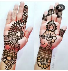 two hands with henna tattoos on them