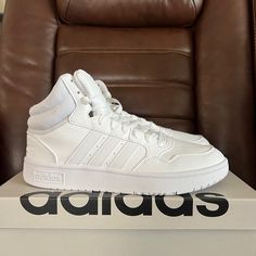 Brand New Adidas Women’s Hoops 3.0 Mid Classic Sneakers Size: W10 Color: White Id: Gw5457/20 Adidas Mnd White, Shoes Adidas Women, Adidas White Sneakers, Adidas White, Shoes Adidas, Classic Shoes, Classic Sneakers, White Adidas, Jordan Shoes