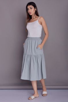 Midi Ruffle Skirt Skirt with Pockets Frill Linen skirt for | Etsy Gather Skirt, Linen Halter Dress, Long Linen Skirt, Linen Midi Skirt, Photo Rose, Below The Knee Skirt, Western Outfits Women, Button Skirt, Women Skirt