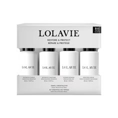 Restore and Protect Travel Kit This product is: A travel-ready kit of all four LolaVie best sellers for silkier, shinier hair. Good for: All Hair Types Why we love it: LolaVie Restore and Protect Travel Kit offers minis with naturally-derived, plant-based ingredients in advanced formulations designed to promote healthier-looking hair for all types and textures. Formulated with LolaVie Bond Technology – a truly proactive approach to repairing the look of existing damage while protecting from futu Detox Shampoo, Peppermint Leaves, Apricot Kernel Oil, Travel Kit, Beauty Packaging, Travel Kits, Heat Styling Products, Anti Frizz Products, All Hair Types