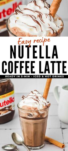 two glasses filled with nutella coffee latte and topped with whipped cream