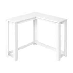 the corner desk is white and has no legs