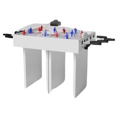 an ice hockey table with red, white and blue figures on it's sides