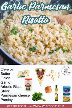 an advertisement for garlic parmesan risotto