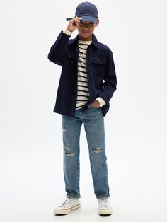 Made with 100% cotton authentic denim.  Button at center front Teen Boy Fashion Trends 2024, Boys Jeans Outfit, Boys Athletic Style, Stylish Kids Outfits Boys, School Boy Outfits, School Outfits Kids