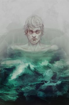 an image of a man in the water with his head above the water's surface