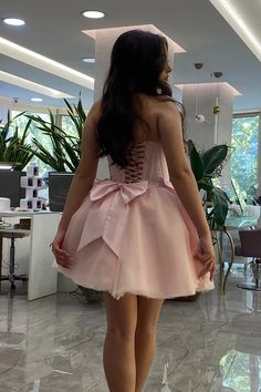 Details: Silhouette: A-Line style Fabric: Tulle Fabric Color: Pink Color Length: Short Length Neckline: Sweetheart Sleeves: Sleeveless Back: Lace-Up Back Embellishment: Ruffles Pink Hoco Dress Short, Pink Hoco Dress, Corset Homecoming Dress, Pink Birthday Dress, Hoco Dresses Pink, Pink Bow Dress, Strapless Homecoming Dresses, 15 Birthday, Dama Dresses