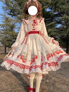 Japanese Sweet Lolita Strawberry Print Princess Dress Cos Lolita Tea Party Original Genuine Factory Cute Edgy Outfits, Style Types, White Strawberry, Strawberry Dress, Frilly Dresses, Japanese Sweet, Kawaii Fashion Outfits, Dress Blouse, Strawberry Print