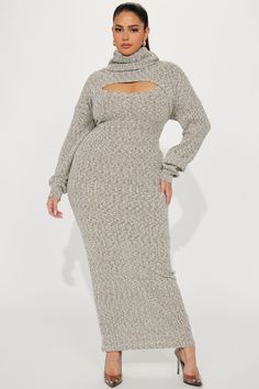 Available In Heather Grey And Blue. Sweater Maxi Dress Set Detachable Bolero Turtle Neck Long Balloon Sleeves Stretch 70% Cotton 28% Polyester 2% Metallic Yarn Imported | Laurie Sweater Maxi Dress Set in Heather Grey size 1X by Fashion Nova Lounge Fashion, Dresses Fashion Nova, Sweater Maxi Dress, Metallic Yarn, Long Balloons, Xl Fashion, Fashion Nova Dresses, Dress Set, Grey Fashion