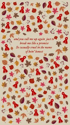 an autumn card with leaves and words on it