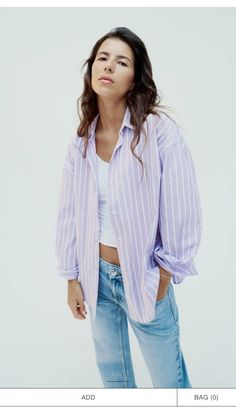 Lilac Shirt, Outfits With Striped Shirts, Lilac White, Oxford Shirts, Johnny Collar, Waistcoat Dress, Shirt Tucked In, Zara Blouse, Women Shirts Blouse