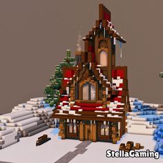 a house made out of lego blocks in the snow