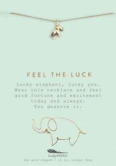 PRICES MAY VARY. FEEL THE LUCK everyday with this 14K gold-dipped elephant charm necklace. Truly thoughtful lucky elephant gifts for women. DELICATE and dainty necklace. Inspirational jewelry for women and girls that lends an elegant yet subtle touch to any party ensemble. PERFECTLY SIZED 16” cord to accommodate most neck sizes. A positively inspirational necklace she won't want to take off. NICKEL-FREE satin finish design is gentle and non-reactive on sensitive skin. A perfect elephant gift ide Elephant Necklace Gold, Elephant Charm Necklace, Lucky Jewelry, Friendship Symbols, Lucky Elephant, Gold Elephant, Elephant Necklace, Moon Collection, Luck Charm