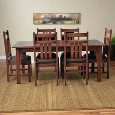 Mission 70 Solid Oak Dining Table Set with 6 #401 Chairs - Crafters and Weavers Craftsman Style Dining Room, Solid Oak Dining Table, Quarter Sawn White Oak, Arts Crafts Style, Chair Dimensions, Dining Table Set, Oak Dining Table, Mission Style, Walnut Stain