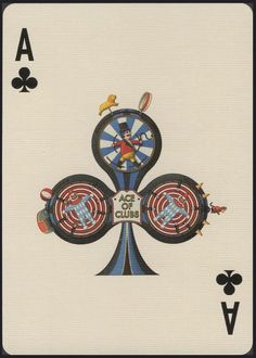 a playing card with an image of a spinning wheel on it