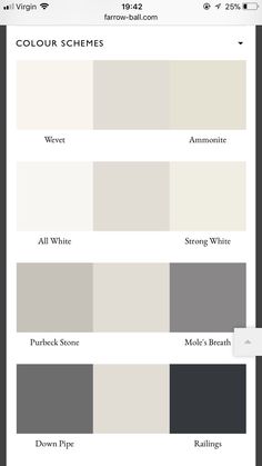 an iphone screen showing the color scheme for different shades of grays and whites, including white